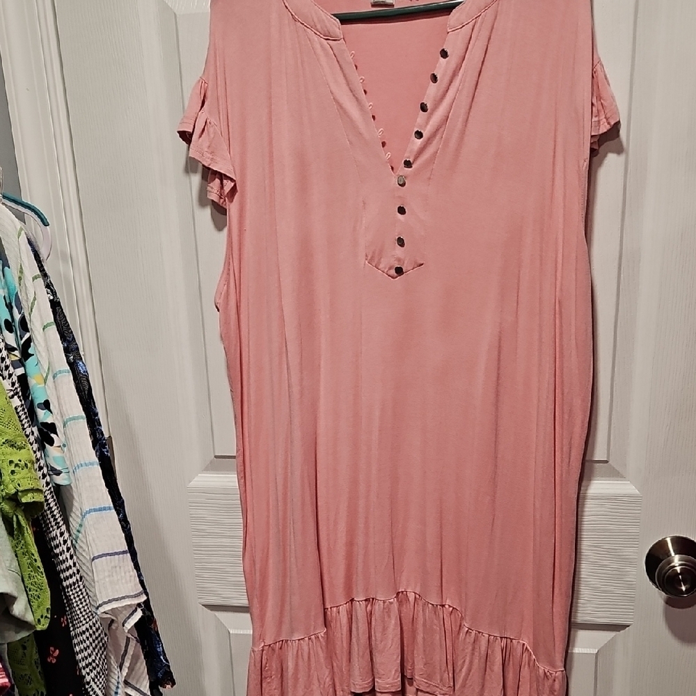 Chic Pink Women's Mini Dress with Button Accents